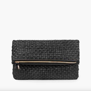 CLARE V. Foldover Clutch With Tabs in Black Woven Checker ✿ NWT/BRAND NEW
